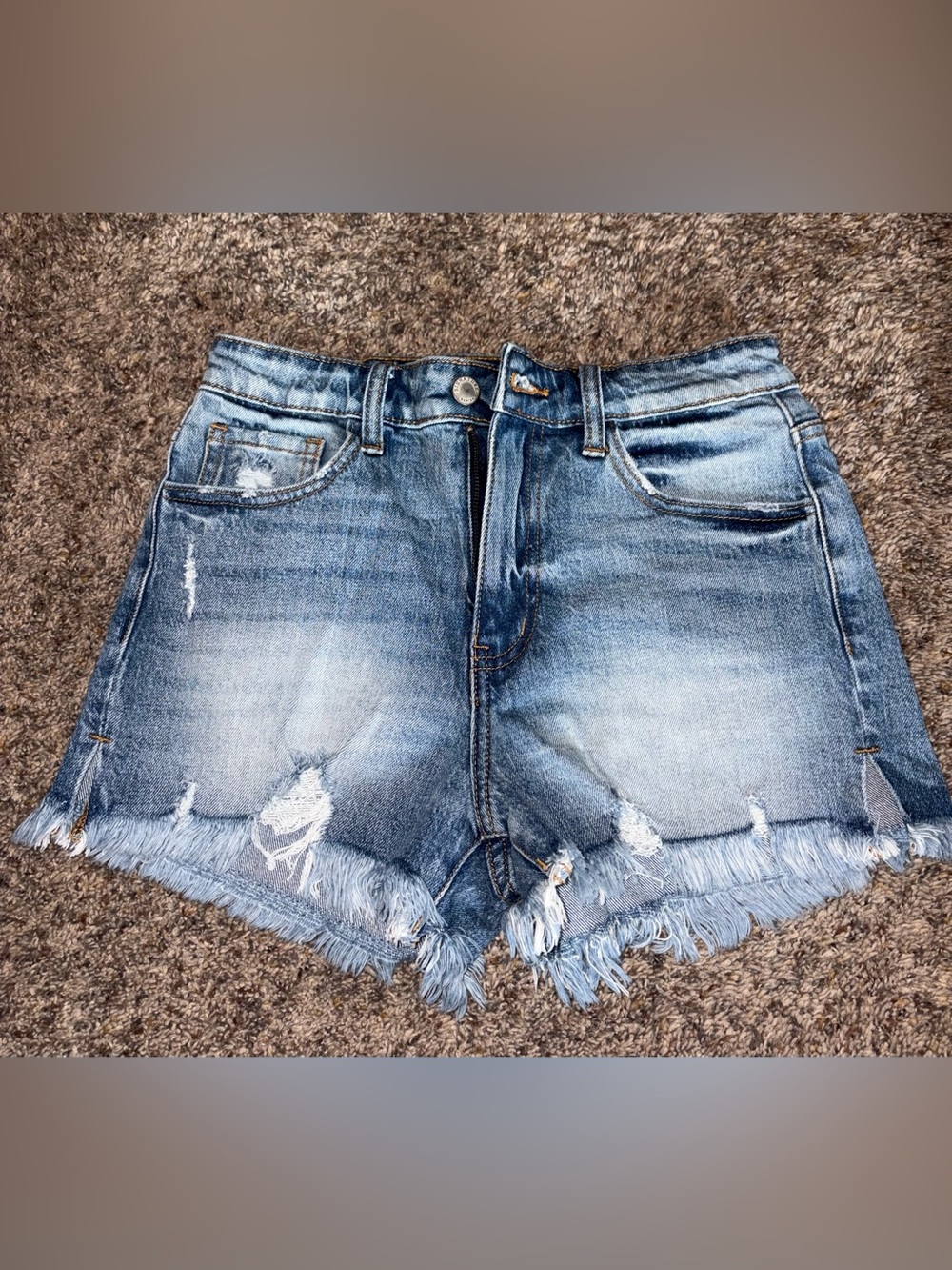 KanCan Faded Blue Distressed Denim Shorts